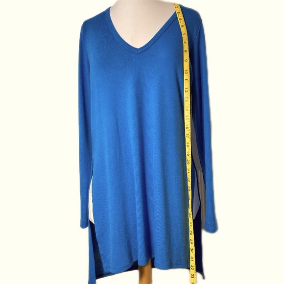 🆕 Karen Kane Knit Tunic High Low Slit each side V Neck Azure Blue NWT SZ M - Picture 8 of 10